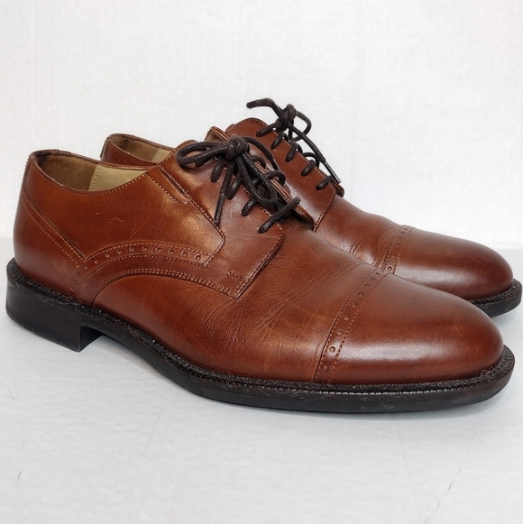 Johnston & Murphy Men's Brown Leather Lace Up Cap Toe Oxford Dress Shoes - Picture 2 of 12